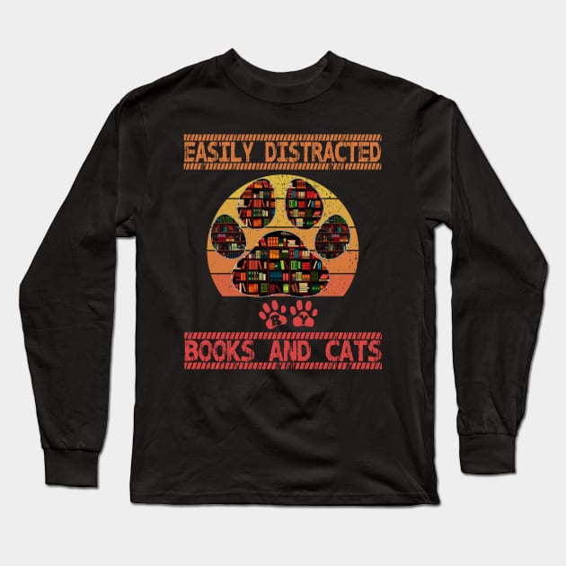 Easily distracted by cats and books Long Sleeve T-Shirt by FatTize